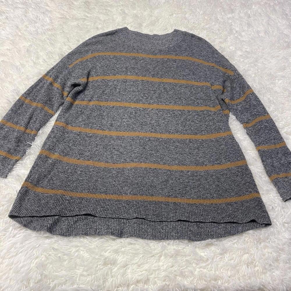 American Eagle Gray Tan Striped Knit Crew Mock Neck Jegging Fit Sweater MEDIUM